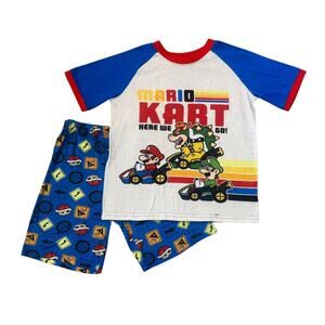 Mario Kart Blue/White Two-Piece Pajama Sleepwear Set Boys Size 8